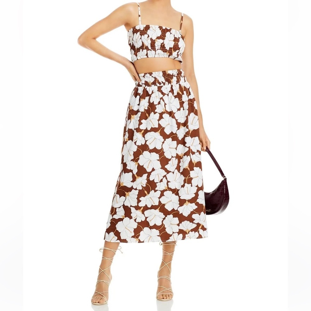 Faithfull The Brand Medium Kiera Floral Midi Skirt Hibiscus Bastia Elastic Wais